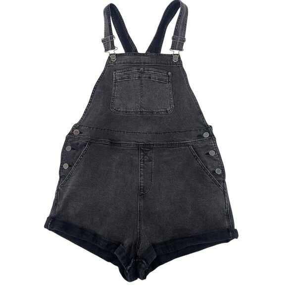 RVCA Women’s Size Large Shorts Bib Overall Black Denim Shortalls Skater Y2K - Picture 1 of 12